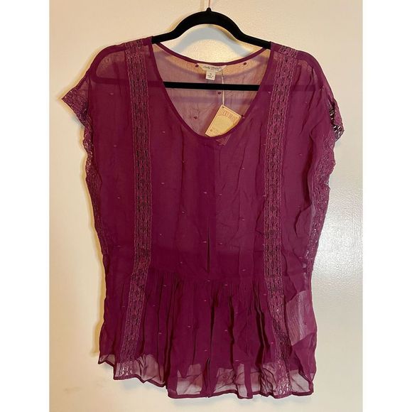 Lucky Brand Tops - *Lucky Brand burgundy boho sheer blouse size S